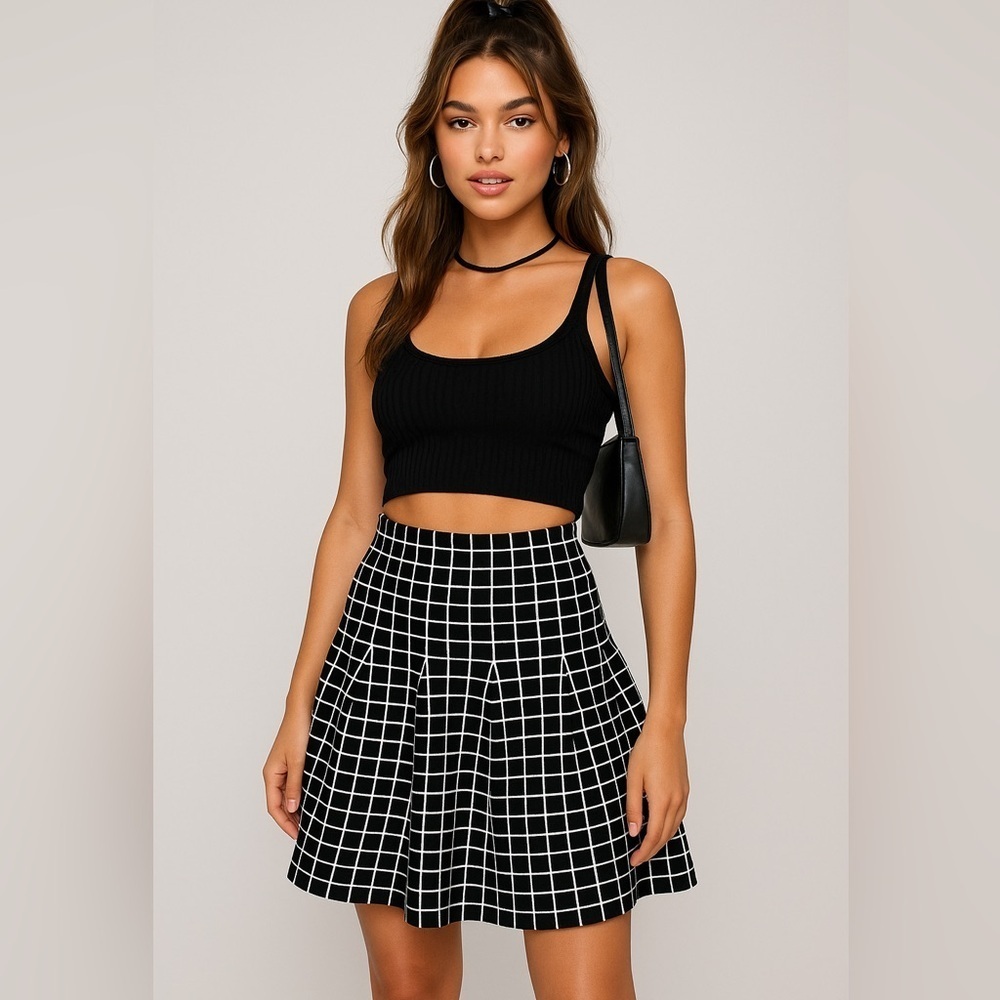 Vertigo Fit & Flare Grid Skirt – Size M - Picture 1 of 5